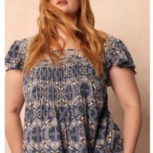 torrid Blue Printed Short-Sleeve Peasant Tunic Top